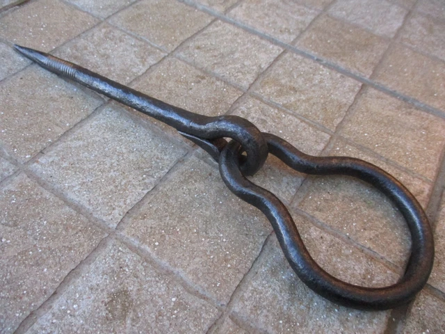 Antique Wrought Iron Tethering Ring on Pin Game Hook Farm Wall Rustic Hardware
