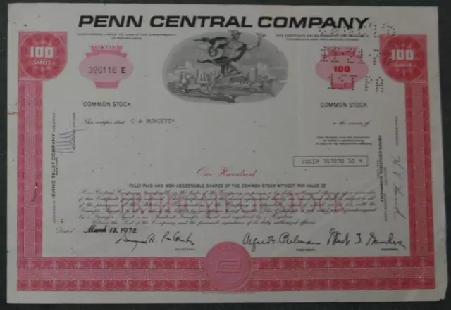 Penn Central Company 1974 100 Shares .