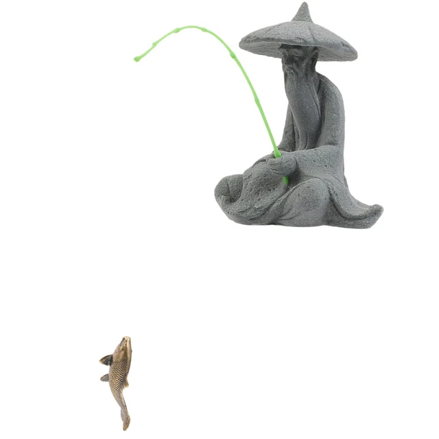 Miniatur-dekorative Fischerfigur aus Kunstharz, Topflandschaft, Ornament,