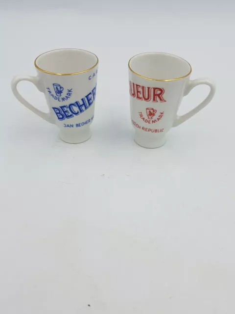 Genuine Carlsbrad Bechers Small Liqueur Porcelain Cups Shots Red & Blue - Pair