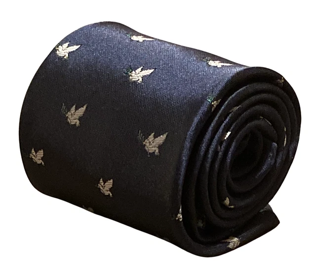 Cravate Frederick Thomas - Bleu Marine Avec Fleur De Lys Or - Fait Main UK - Neuf