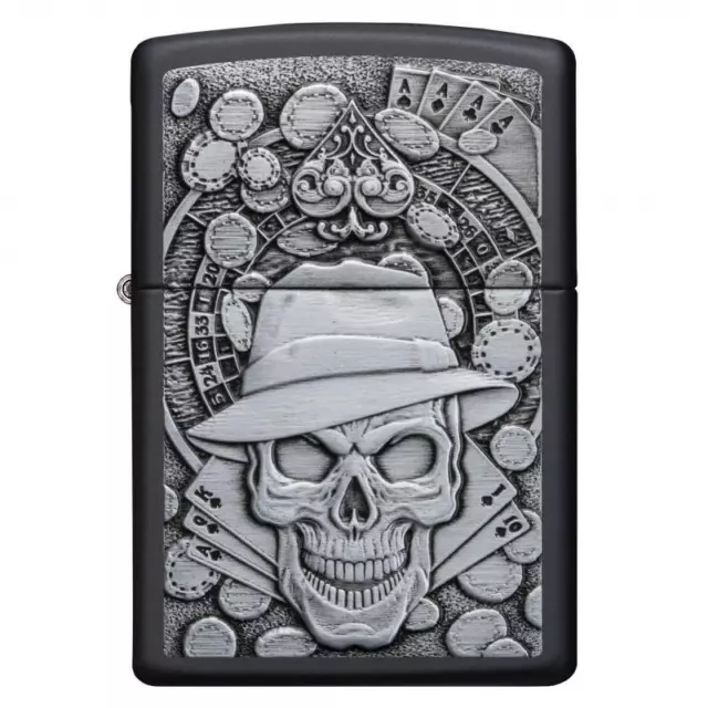 Zippo Black Matte Skull Detective Lighter