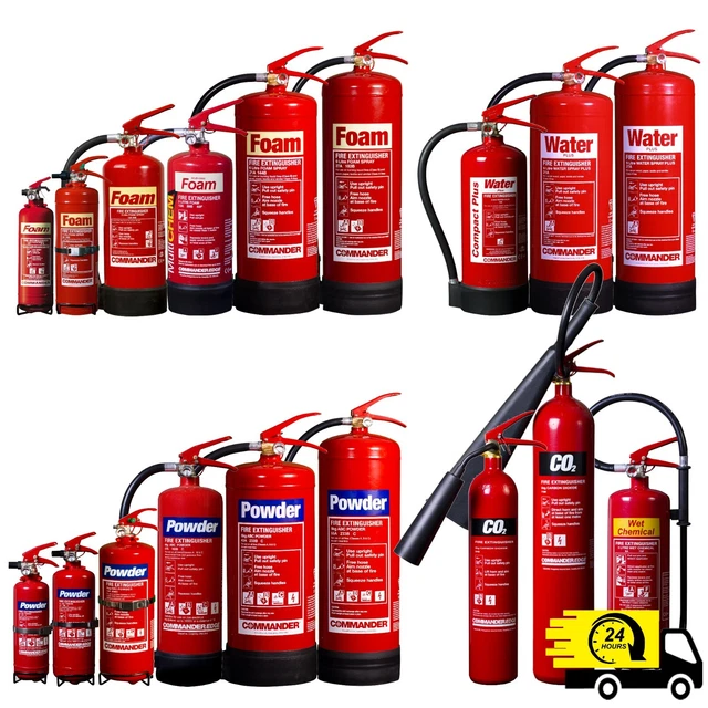 FIRE EXTINGUISHER, ABC Dry Powder, Foam, CO2 Carbon Dioxide, Water All