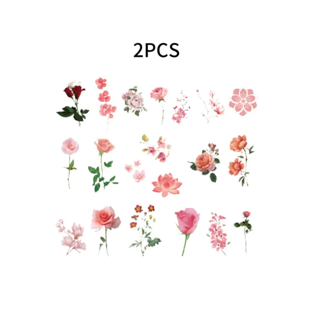 2PCS Spring Red Flowers Floral Plant DIY Decor Scrapbooking Book Journal  Stationery Aesthetic Stickers Diary Craft
