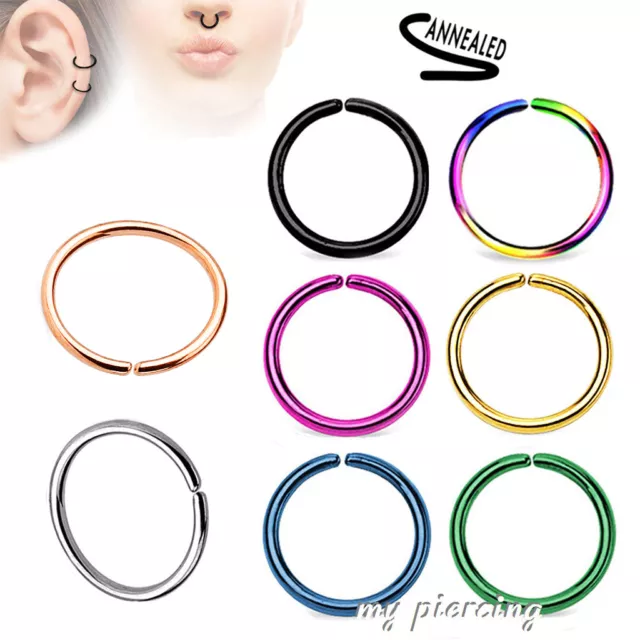 1PC. 14G-3/8" Anodized Steel Seamless Ear Cartilage Labret Septum Nose Hoop Ring