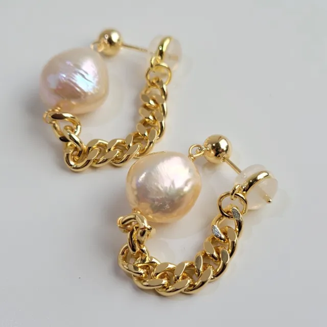 boucles d'oreilles argent pl or Jaune perles de culture baroques #1410 fait main