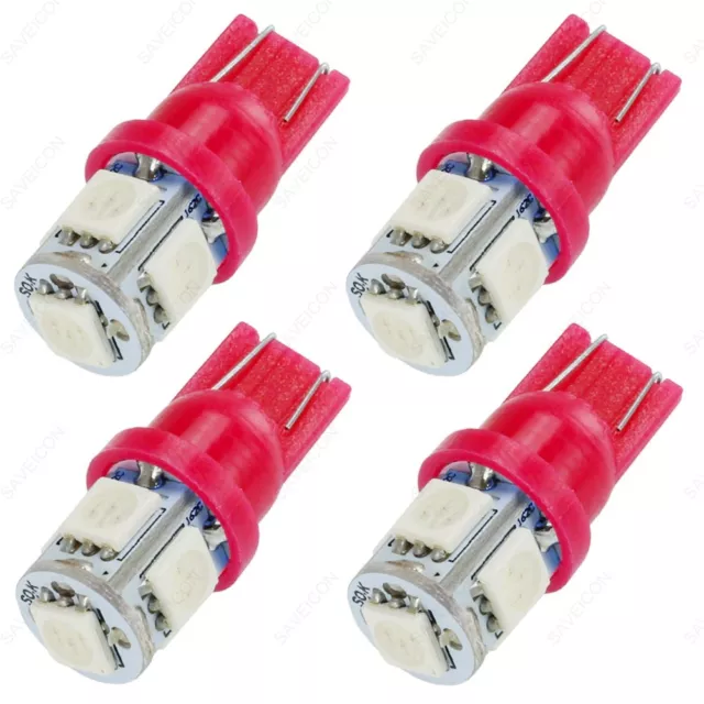 4 x Red 5SMD LED Dome Map Wedge RV Light Bulbs 168 194 T10 W5W 2821 921 + TOOL