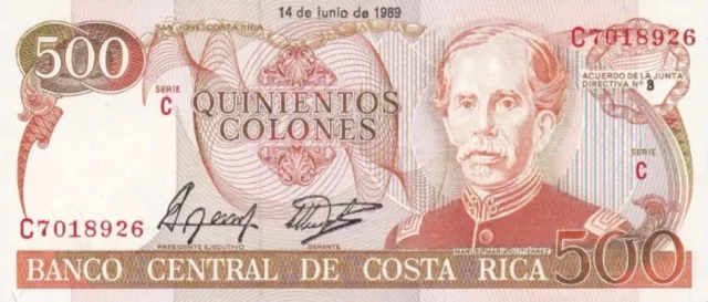 Costa Rica 500 Colones 1989. Five Hundred Costa Rican Colon Uncirculated Bill