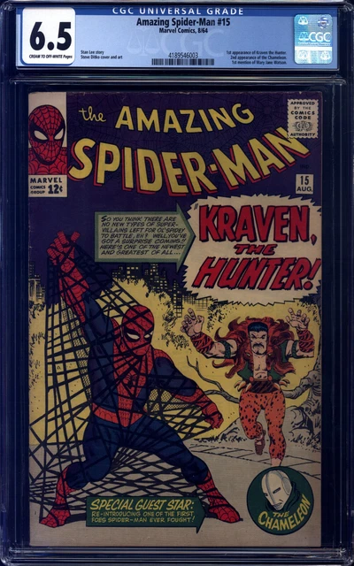 Amazing Spider-Man #15 CGC 6.5 Ditko 1st Kraven the Hunter 1st Mention Mary Jane