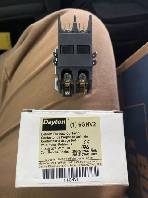 Dayton 6GNV2 definite purpose contactor 2 pole fla 277vac 20 coil 208-220v 50 hz