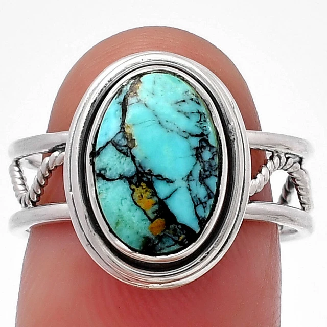 Lucky Charm Tibetan Turquoise 925 Sterling Silver Ring s.8 Jewelry R-1255