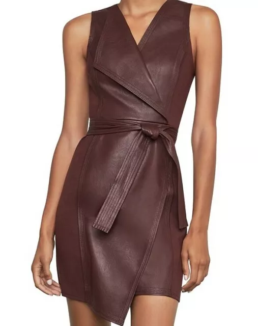 NWT $268 BCBG MAXAZRIA Layla Asymmetric Faux Leather & Ponte Dress Chocolate