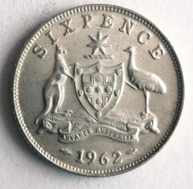 1962 AUSTRALIA 6 PENCE - AU/UNC - GREAT Silver Coin - Lot #D10