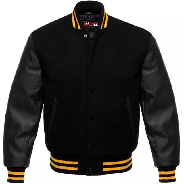 Mens Varsity Letterman Jackets College Baseball Wool & Genuine Leather Jacket