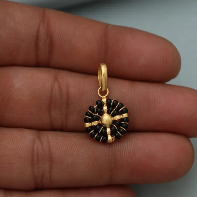 Black Beads Pendant 22kt Gold Pendant Necklace, Handmade Indian Gold Pendant