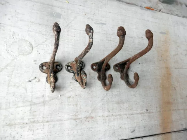 set of four (4) antique cast iron coat hooks acorn, vintage.