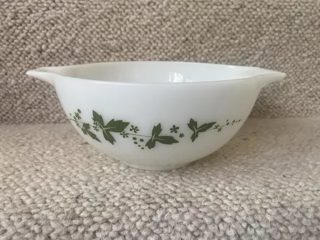 Vintage JAJ Pyrex Green Ivy Pattern Milk Glass Cinderella Mixing Bowl Christmas