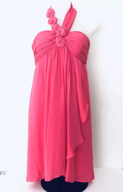 Single 100% Silk Faux Wrap Off the Shoulder Straps Hot Pink Cocktail Dress Sz L
