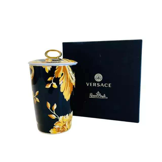 Versace x Rosenthal Black Gold Vanity Lidded Candle Holder Decorative Container