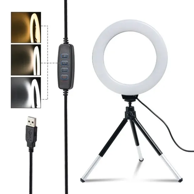6” Ring Light with Tripod Stand USB Selfie LED Lamp Dimmable Photography Studio