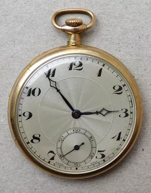 NO RESERVE c1920 Art Deco Swiss Gold Plated Gents Pocket Watch Vintage Antique
