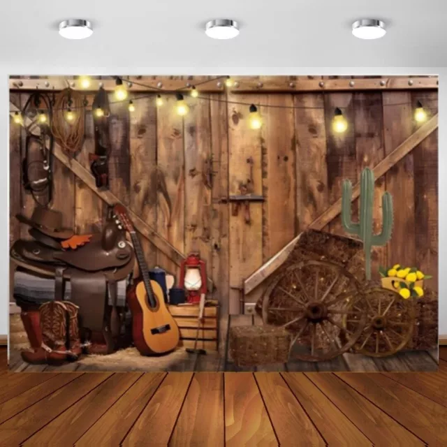 Western Cowboy Backdrop Farm Barn Birthday Party Photo Background Banner Decor