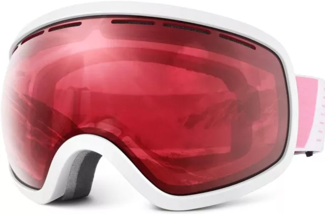 OTG Ski Goggles Adults Men Women with UV Protection, Anti-Fog Dual Lens Pink