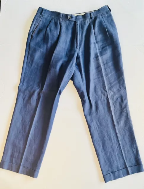 Vintage Lauren Ralph Lauren  36x30 Blue 100% Linen Pleated Dress Pants 2000s