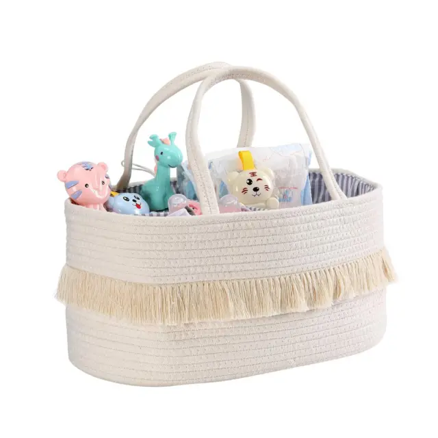 Mecaly Baby Diaper Caddy Organizer, Large Cotton Rope Diaper Basket for Baby