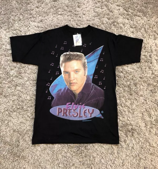 VINTAGE 90s Elvis Presley Shirt NWT Graphic Print Black T Shirt Black Tee Sz. M