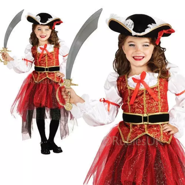 Girls Pirate Princess Fancy Dress World Book Day Childrens Kids Costume Outfit