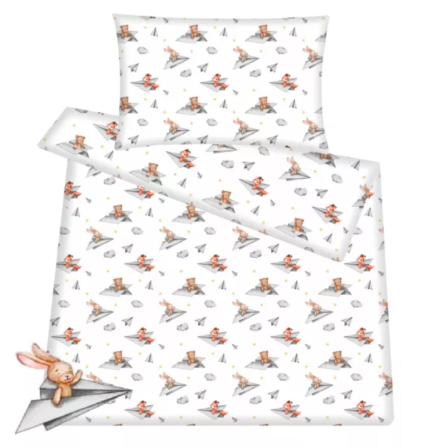 Juego de cama para bebé cuna junior funda de edredón funda de almohada 100 % algodón gris origami
