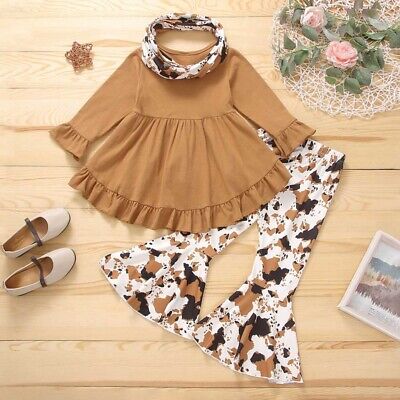 Toddler Newborn Baby Girls Floral Outfits Ruffle Tops Pants Headband Set Clothes