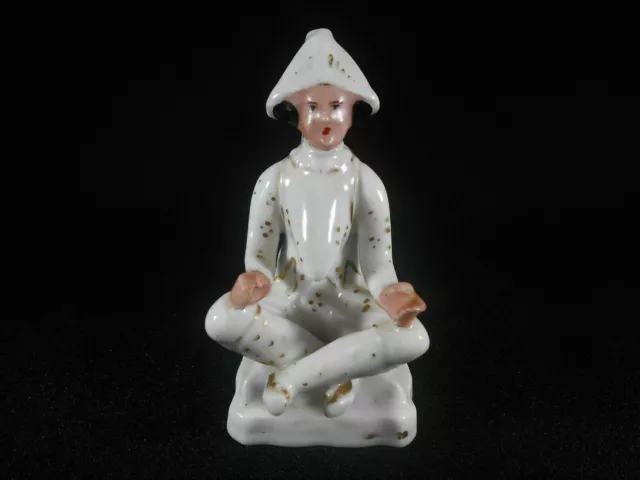 FIGURINE ENCRIER ARLEQUIN TÊTE BOUCHON AMOVIBLE EN PORCELAINE DE PARIS XIX ème