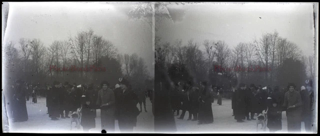Landscape Winter Fashion France c1920 NEGATIVE PHOTO Stereo Glass Plate VR22L2n1