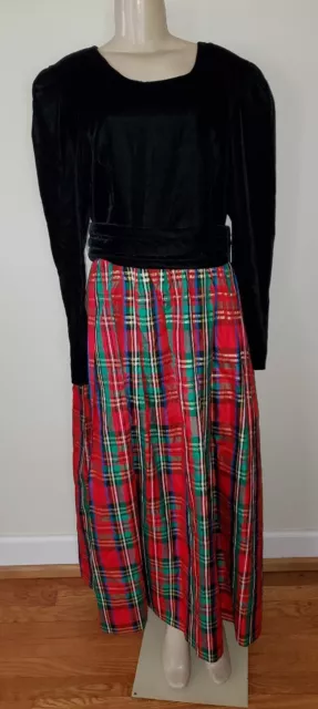 Vintage Girls Storybook Heirlooms Christmas Dress Velvet and Plaid Size 16