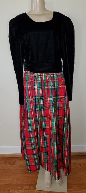 Vintage Girls Storybook Heirlooms Christmas Dress Velvet and Plaid Size 16