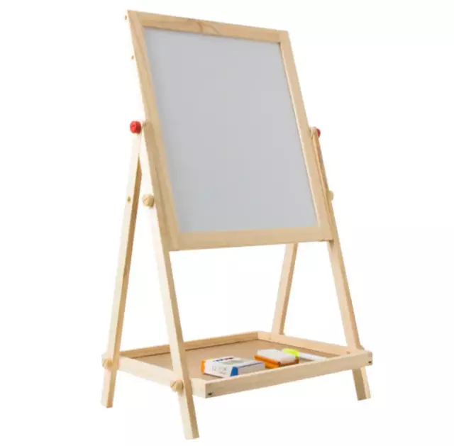 2 In 1 Kids Wooden Easel Blackboard Whiteboard Childrens Drawing Art Chalk Board