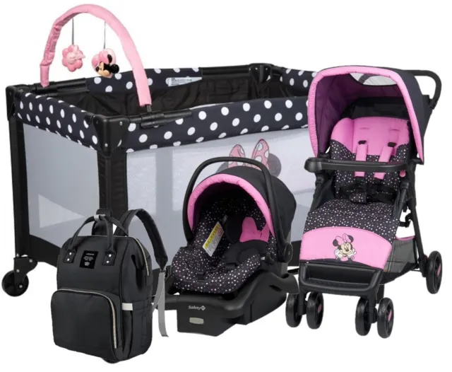 Disney Baby Girl Combo Stroller With Car Seat Playard Diaper Bag Pink Travel Set