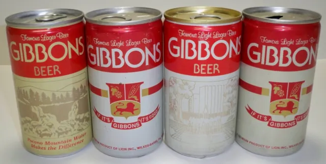 4 Gibbons Famous Light and Regular Lager Beer Cans The Lion Inc Wilkes-Barre PA