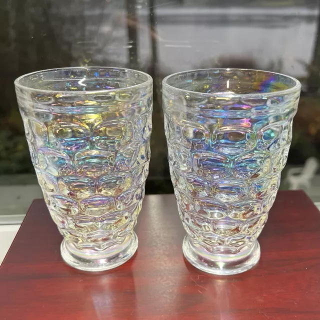 Federal Glass Colonial Iridescent Pair/2 Vtg Pressed Despression 10 oz Tumbler 2