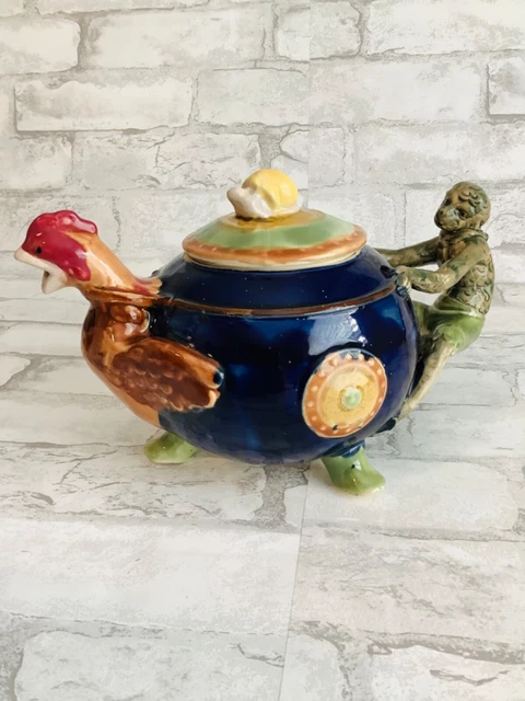 Minton Style Majolica Pottery Monkey Rooster Snail Footed Teapot