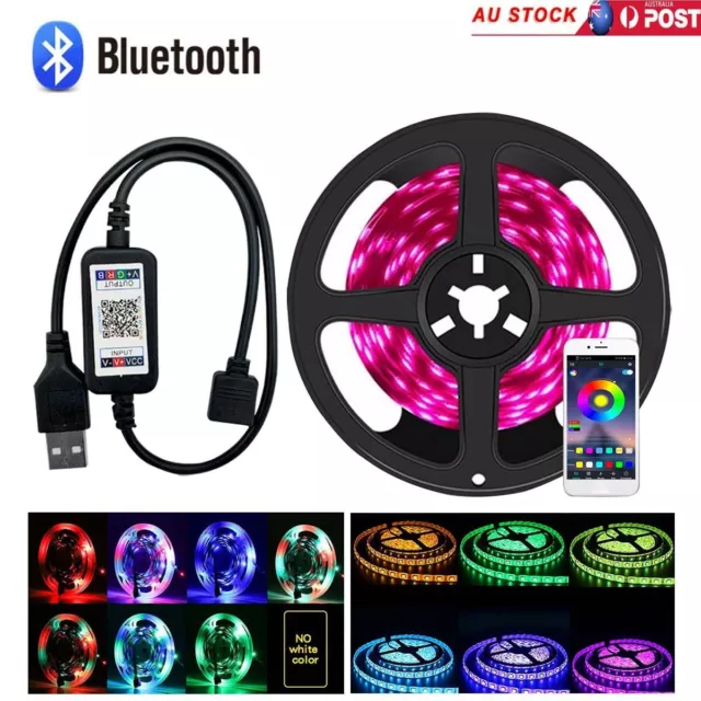 USB RGB LED Strip Lights 1M-5M 5050 SMD Bluetooth Controller Music Sync Powered