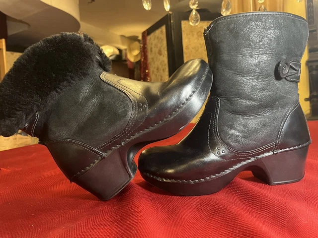 DANSKO SIZE 38 8 Harper Black Ankle Boots Shearling Lined Leather