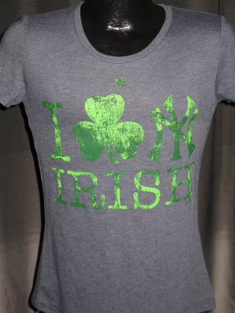 MLB New York Yankees Celtic Green Irish Style T Shirt Women Blue Nwt Majestic