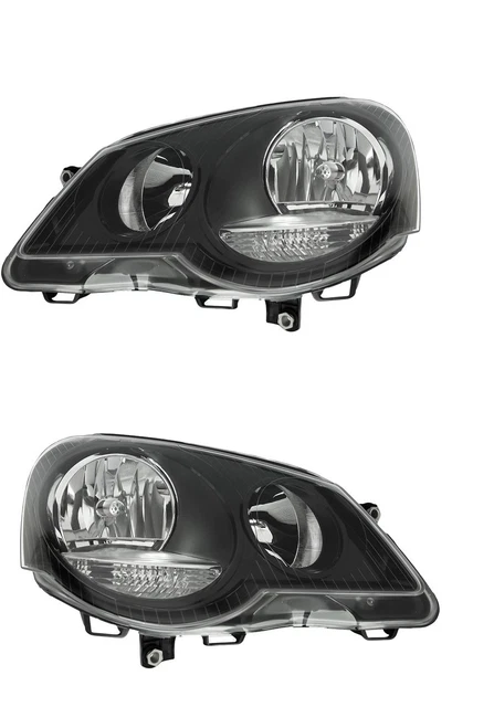 VW Polo Headlights Mk4 GTI 9N3 Hatchback 2005-2010 Black Inner Headlamps 1 Pair