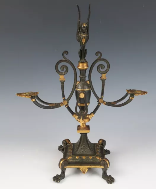 Antique 19th C. French Patinated Bronze Egyptian Candle Holder Candelabra As-Is