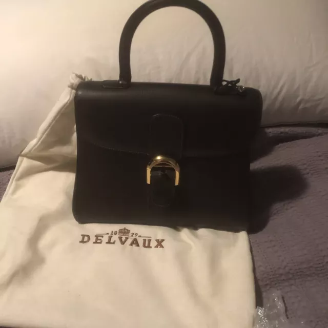 Authentic DELVAUX Logos Le Brillant Hand Bag Black Leather Vintage