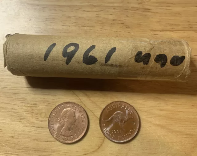 1961 UNC HALFPENNY💲Coin roll with 60 coins (untouched condition)