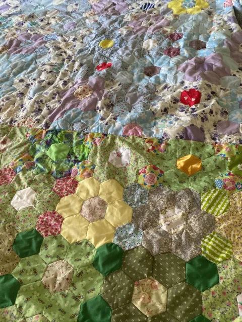 Vintage retro handmade patchwork bedspread quilt